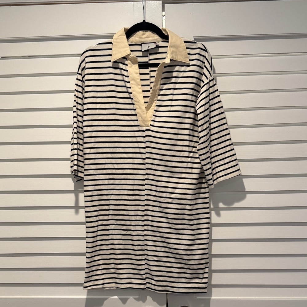 Tuckernuck Navy Striped Shirt with Cream Collar
